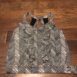 Black and white ruffle sleeveless top